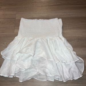 White High Waist Layered Ruffle Flared Mini Skirt